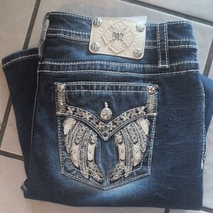 Miss Me Dark Blue Jeans with Silver Embellishments
